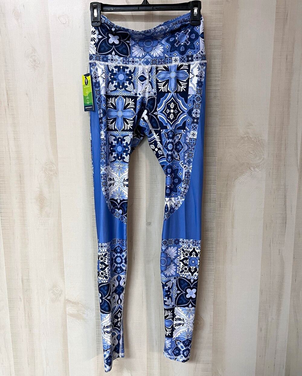 Yoga Democracy Blue Floral High-Waist Yoga Pants Size S - NWT